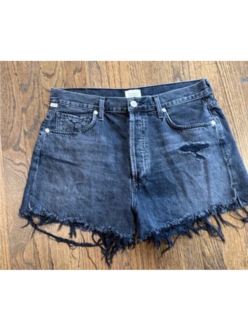Citizens of Humanity Marlow Premium  Denim Frayed Hem High-Rise Shorts - Black